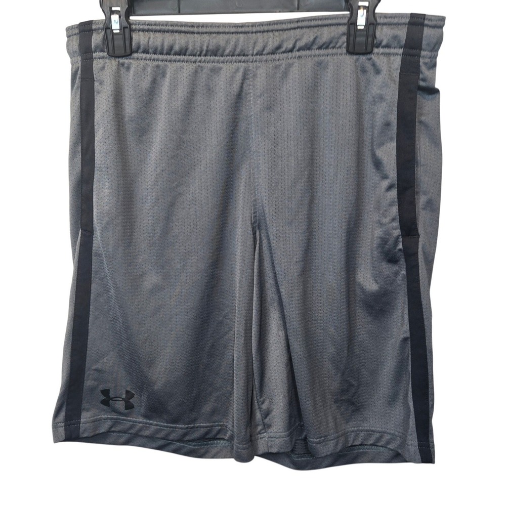 Under Armour Mesh Athletic Shorts Mens Large Gray Black Stripe Activewear